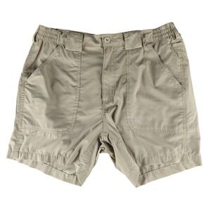 Hook & Tackle Beer Can Island Fishing Shorts Mens 34 Khaki Tan Nylon Spandex 6in